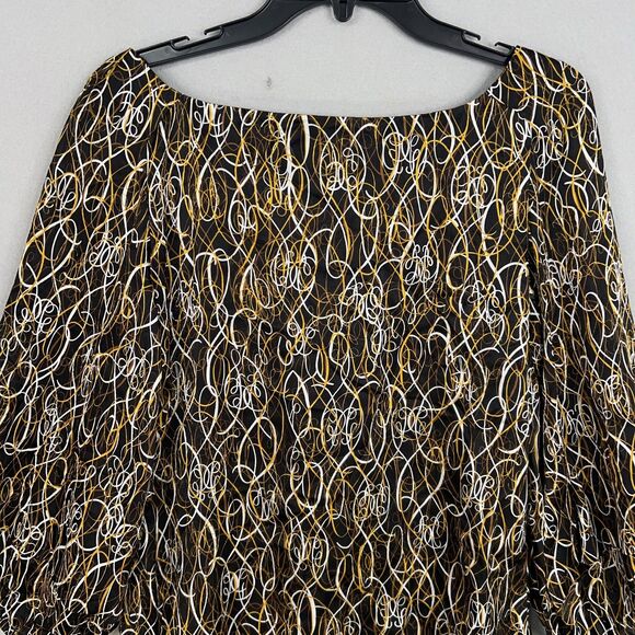 Diane von Furstenberg Blouse Womens 8 Black Gold White Silk Tie Waist Peasant - Picture 11 of 16